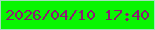 文字の大きさ：5、枠の色：a4dfbc、背景の色：09f502、文字の色：8e1972 無料ブログパーツのブログ時計
