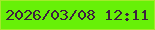 文字の大きさ：5、枠の色：a4e92c、背景の色：67f007、文字の色：3d203f 無料ブログパーツのブログ時計