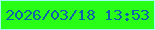 文字の大きさ：1、枠の色：a4faf4、背景の色：29fe16、文字の色：0c63a9 無料ブログパーツのブログ時計