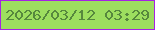 文字の大きさ：2、枠の色：a523e3、背景の色：9dde5f、文字の色：56883d 無料ブログパーツのブログ時計