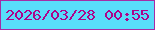 文字の大きさ：4、枠の色：a52ca6、背景の色：58ddfa、文字の色：ac058a 無料ブログパーツのブログ時計