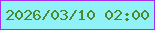 文字の大きさ：5、枠の色：a52ff0、背景の色：90f1f6、文字の色：50862c 無料ブログパーツのブログ時計