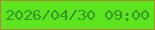 文字の大きさ：1、枠の色：a58b38、背景の色：5de51e、文字の色：359527 無料ブログパーツのブログ時計