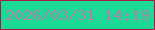 文字の大きさ：5、枠の色：a61b43、背景の色：1dd996、文字の色：a784a8 無料ブログパーツのブログ時計