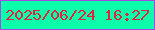 文字の大きさ：1、枠の色：a646e7、背景の色：0dfeab、文字の色：e02340 無料ブログパーツのブログ時計