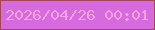 文字の大きさ：1、枠の色：a6494f、背景の色：d76adf、文字の色：f3a3de 無料ブログパーツのブログ時計
