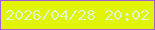 文字の大きさ：4、枠の色：a65cd9、背景の色：e0f404、文字の色：def6c6 無料ブログパーツのブログ時計