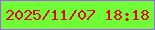 文字の大きさ：5、枠の色：a65cf3、背景の色：70fe36、文字の色：e4050a 無料ブログパーツのブログ時計
