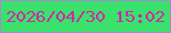 文字の大きさ：1、枠の色：a68bce、背景の色：3be16d、文字の色：cf2aa7 無料ブログパーツのブログ時計