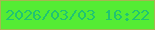 文字の大きさ：5、枠の色：a6b651、背景の色：55ec34、文字の色：20c472 無料ブログパーツのブログ時計