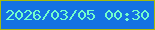 文字の大きさ：5、枠の色：a6bb0b、背景の色：1472e3、文字の色：71fecc 無料ブログパーツのブログ時計
