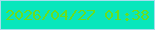 文字の大きさ：1、枠の色：a6deed、背景の色：08e6bc、文字の色：68df1d 無料ブログパーツのブログ時計