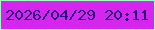 文字の大きさ：4、枠の色：a6fbc9、背景の色：d426ef、文字の色：290b77 無料ブログパーツのブログ時計