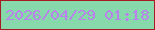 文字の大きさ：1、枠の色：a71c22、背景の色：87d8aa、文字の色：ba80ec 無料ブログパーツのブログ時計