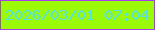 文字の大きさ：2、枠の色：a73cf1、背景の色：9afa07、文字の色：56e0e7 無料ブログパーツのブログ時計