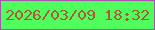 文字の大きさ：2、枠の色：a753ac、背景の色：4ffd5c、文字の色：ad5a38 無料ブログパーツのブログ時計