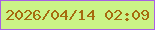 文字の大きさ：3、枠の色：a760e5、背景の色：cbf387、文字の色：a66b0e 無料ブログパーツのブログ時計