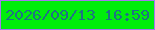 文字の大きさ：2、枠の色：a777f0、背景の色：00ee0b、文字の色：1f7284 無料ブログパーツのブログ時計