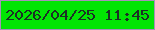 文字の大きさ：1、枠の色：a790b9、背景の色：01e503、文字の色：1b3025 無料ブログパーツのブログ時計