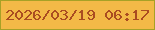 文字の大きさ：5、枠の色：a7a126、背景の色：f3b947、文字の色：aa4c21 無料ブログパーツのブログ時計
