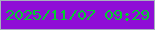 文字の大きさ：5、枠の色：a7b0be、背景の色：8f0ed6、文字の色：05cc31 無料ブログパーツのブログ時計