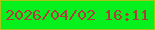 文字の大きさ：4、枠の色：a7c517、背景の色：06f01d、文字の色：af3e3a 無料ブログパーツのブログ時計