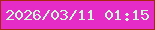 文字の大きさ：5、枠の色：a82712、背景の色：e62cc6、文字の色：cefed7 無料ブログパーツのブログ時計