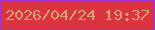 文字の大きさ：3、枠の色：a832d8、背景の色：db3440、文字の色：d5a473 無料ブログパーツのブログ時計