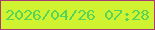 文字の大きさ：4、枠の色：a83a78、背景の色：cff331、文字の色：58d355 無料ブログパーツのブログ時計
