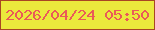 文字の大きさ：5、枠の色：a84623、背景の色：ebe93c、文字の色：ea5a58 無料ブログパーツのブログ時計