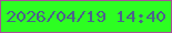 文字の大きさ：4、枠の色：a84f98、背景の色：2dfe22、文字の色：4b638b 無料ブログパーツのブログ時計
