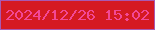文字の大きさ：1、枠の色：a859b2、背景の色：d51922、文字の色：f24896 無料ブログパーツのブログ時計
