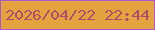 文字の大きさ：2、枠の色：a859cc、背景の色：e5a33f、文字の色：af4d6a 無料ブログパーツのブログ時計