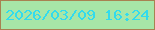 文字の大きさ：4、枠の色：a88251、背景の色：a7e6a7、文字の色：32dbed 無料ブログパーツのブログ時計