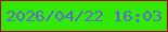 文字の大きさ：4、枠の色：a9011e、背景の色：33e903、文字の色：5c6ad0 無料ブログパーツのブログ時計