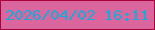 文字の大きさ：4、枠の色：a9013b、背景の色：db659d、文字の色：13adda 無料ブログパーツのブログ時計