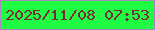 文字の大きさ：2、枠の色：a987bc、背景の色：1ffc44、文字の色：782c39 無料ブログパーツのブログ時計