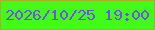 文字の大きさ：2、枠の色：a9ac2c、背景の色：44fa19、文字の色：6e54e4 無料ブログパーツのブログ時計
