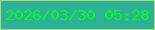 文字の大きさ：5、枠の色：a9d986、背景の色：2db297、文字の色：08fb22 無料ブログパーツのブログ時計