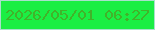 文字の大きさ：5、枠の色：a9e0cc、背景の色：1bee44、文字の色：41b329 無料ブログパーツのブログ時計