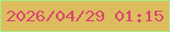 文字の大きさ：1、枠の色：a9eb89、背景の色：ddbc5e、文字の色：db4570 無料ブログパーツのブログ時計