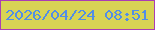 文字の大きさ：1、枠の色：aa3eb4、背景の色：d8d454、文字の色：528ee6 無料ブログパーツのブログ時計