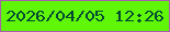 文字の大きさ：2、枠の色：aa5eb0、背景の色：5ff607、文字の色：014833 無料ブログパーツのブログ時計