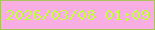 文字の大きさ：1、枠の色：aac35b、背景の色：f8ade3、文字の色：c3ff3f 無料ブログパーツのブログ時計