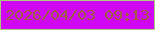 文字の大きさ：2、枠の色：aace78、背景の色：cf07f5、文字の色：9e5f44 無料ブログパーツのブログ時計
