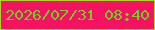 文字の大きさ：3、枠の色：aad622、背景の色：f51361、文字の色：6ed123 無料ブログパーツのブログ時計