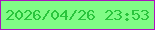 文字の大きさ：3、枠の色：ab13bf、背景の色：81fb86、文字の色：2ac43c 無料ブログパーツのブログ時計