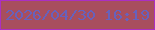 文字の大きさ：5、枠の色：ab2fc3、背景の色：a84e5e、文字の色：6761bc 無料ブログパーツのブログ時計