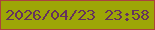文字の大きさ：5、枠の色：ab433d、背景の色：9da606、文字の色：65325d 無料ブログパーツのブログ時計