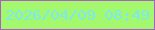 文字の大きさ：4、枠の色：ab5fc2、背景の色：a4f86e、文字の色：7ce9f0 無料ブログパーツのブログ時計